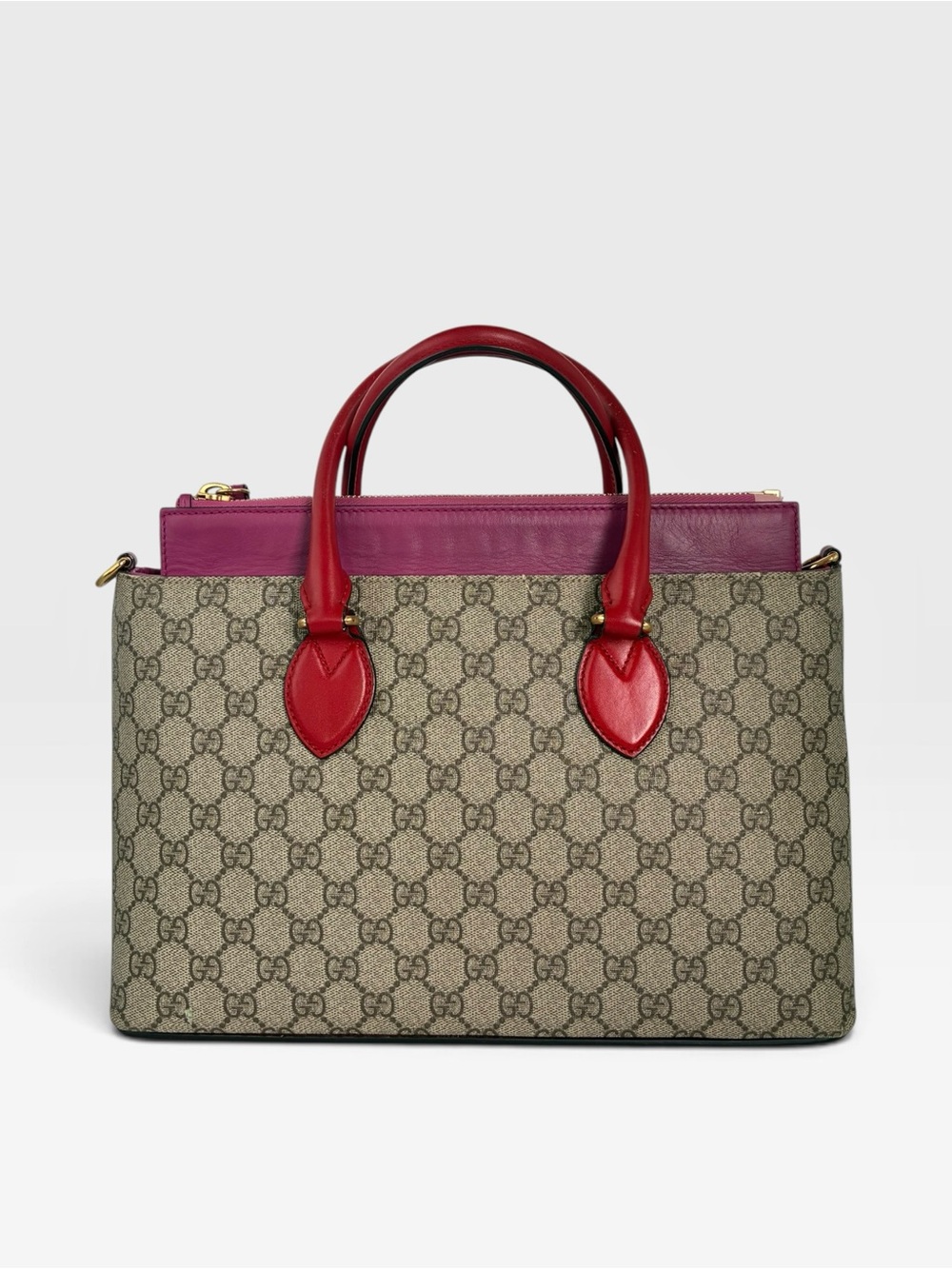 Gucci GG Supreme Small Tote Bag Red Pink Leather 2 Way Shoulder Top Handle